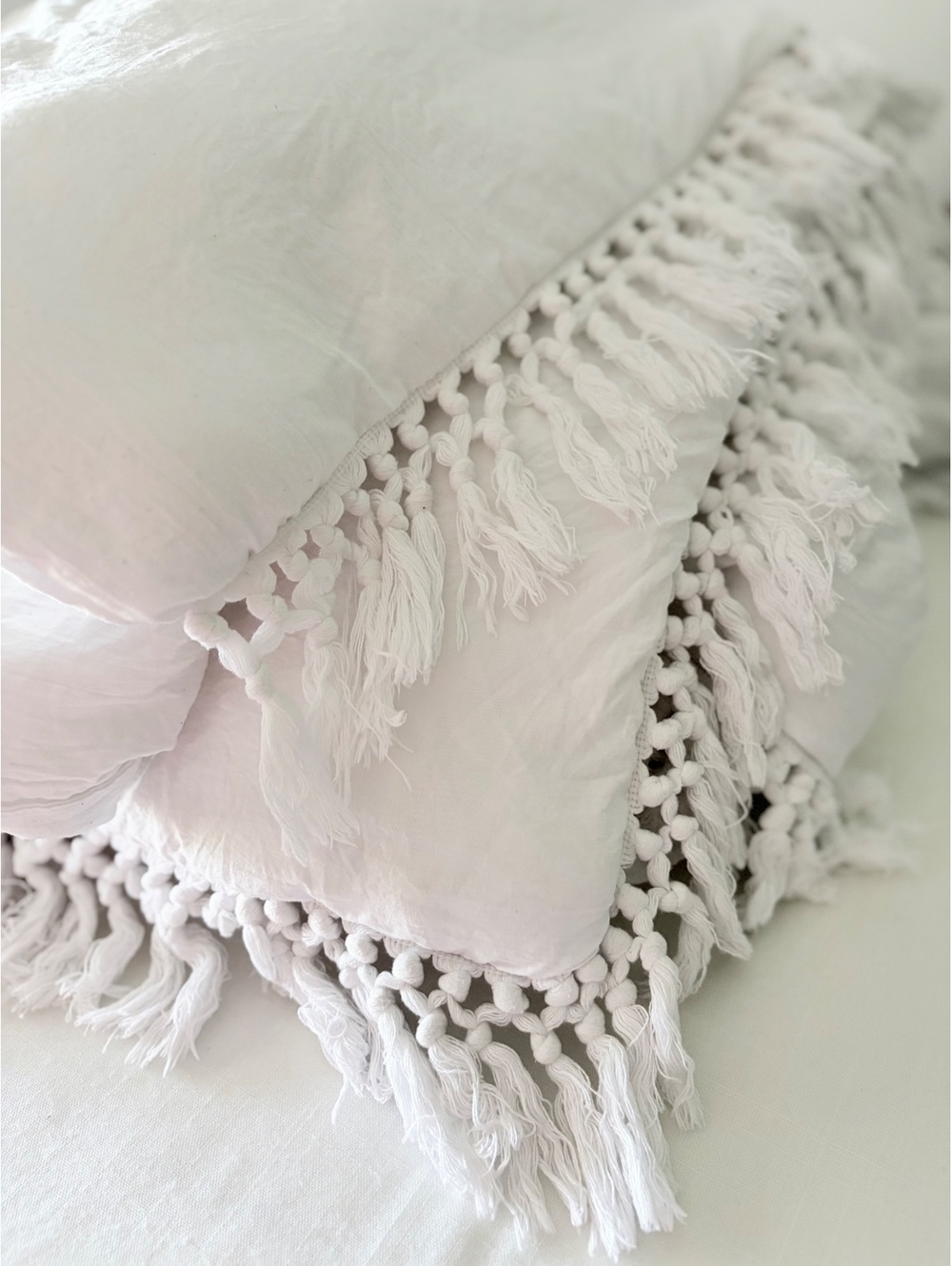 King White Boho Tassel Fringe Comforter Soft Textured Bedding